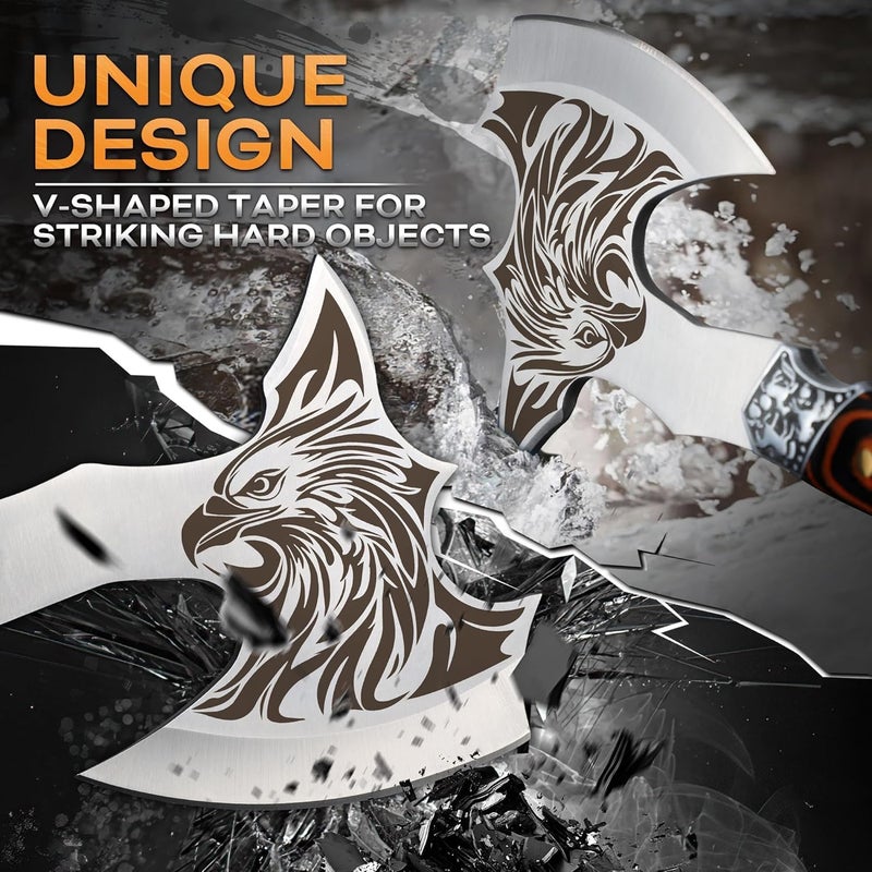 Tivoli Camping Axe, Eagle - Patterned Survival Hatchet with Nylon Sheath, High Carbon Steel Blade Compact Outdoor Bushcraft Axe with Ergonomic Wood Grip, Camping Gear for Hiking, Chopping, Hunting - Image 5